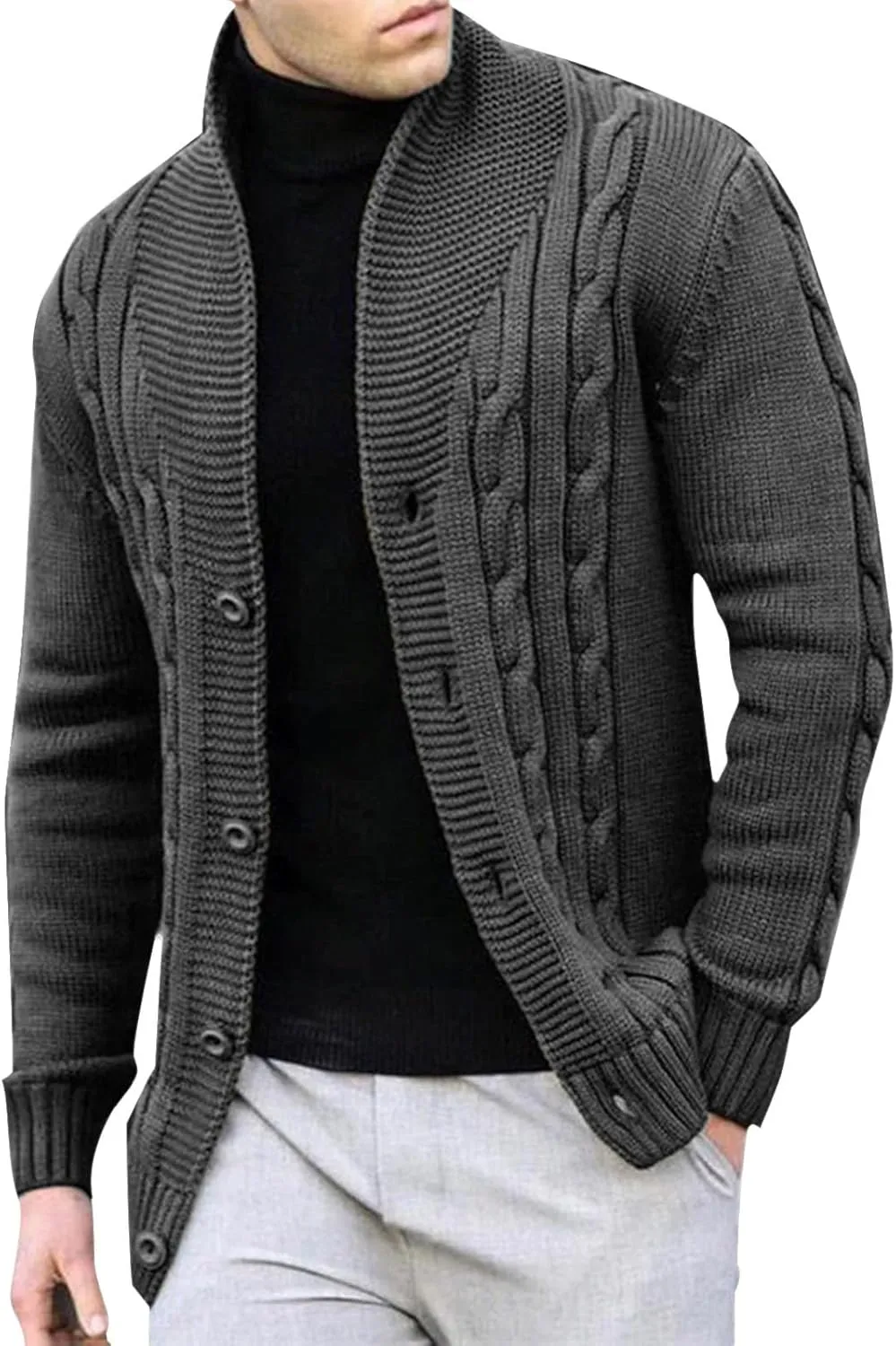 Dgoopd Cardigan Sweaters for Men Cable Knit Sweater Textured Button Down Cardigan Stand Collar Cardigan Casual Outwear