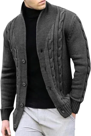 Dgoopd Cardigan Sweaters for Men Cable Knit Sweater Textured Button Down Cardigan Stand Collar Cardigan Casual Outwear