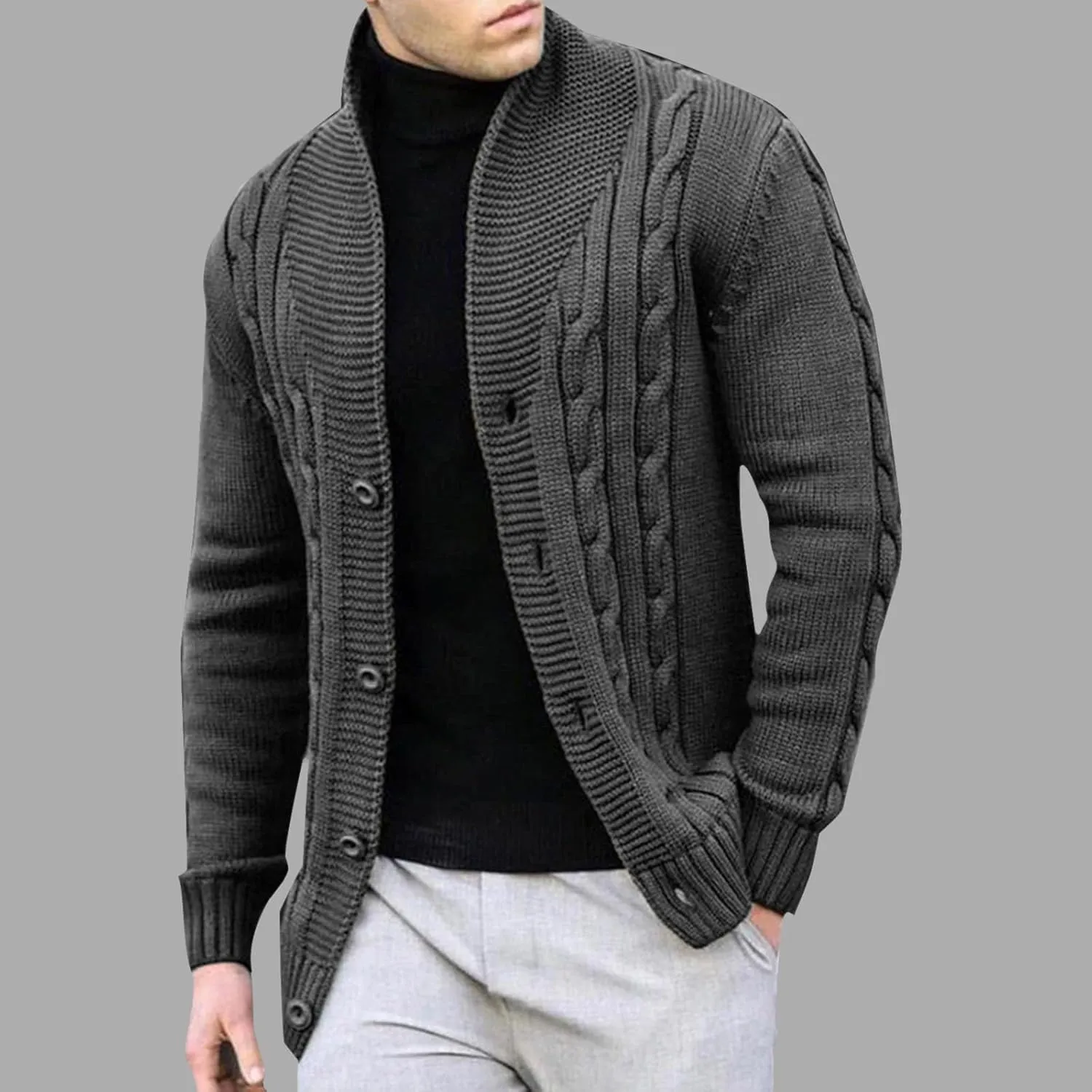 Dgoopd Cardigan Sweaters for Men Cable Knit Sweater Textured Button Down Cardigan Stand Collar Cardigan Casual Outwear