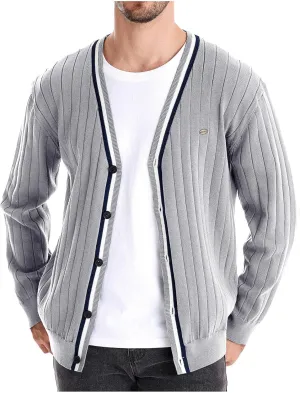 Dgoopd Cardigan Sweaters for Men Striped Knit Sweater Button Down V Neck Cardigan Lightweight Long Sleeve Sweater Casual Tops
