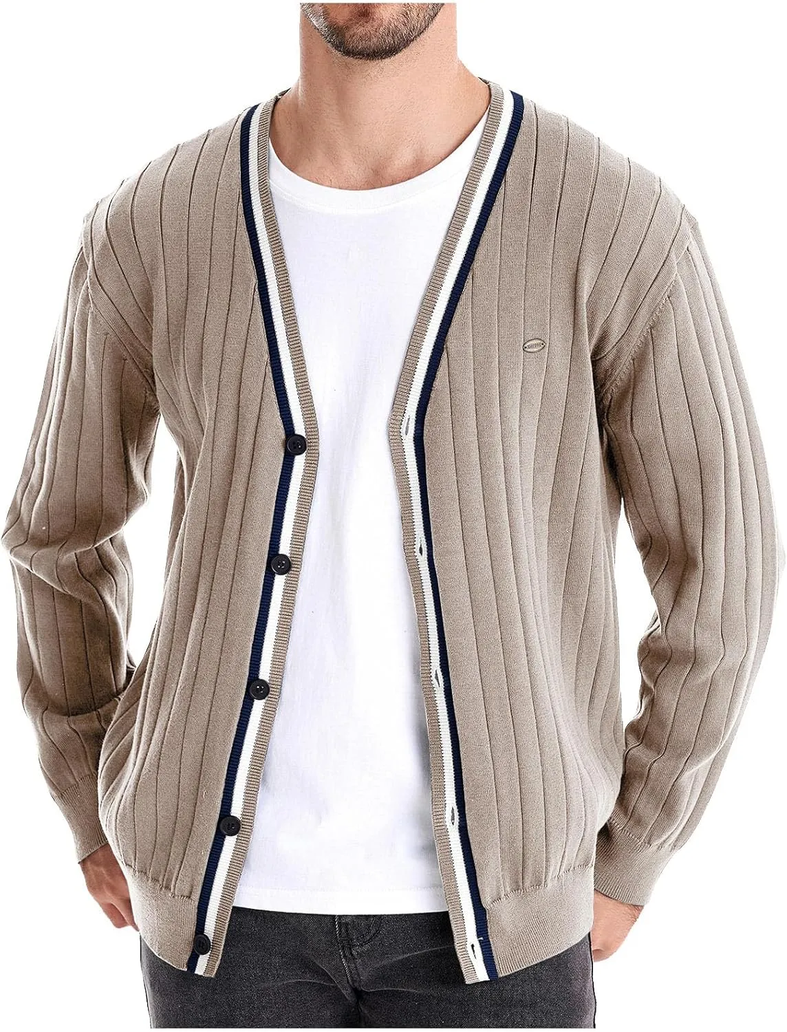Dgoopd Cardigan Sweaters for Men Striped Knit Sweater Button Down V Neck Cardigan Lightweight Long Sleeve Sweater Casual Tops