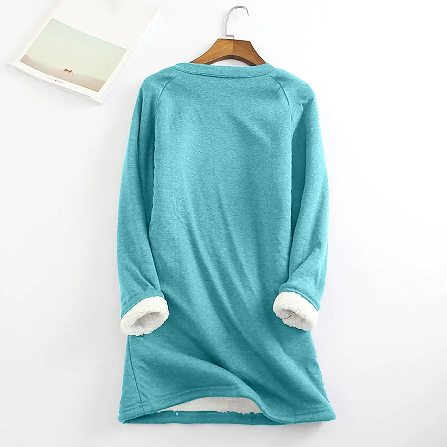 DOLKFU Women's Long Sleeve Soft Hoodies Comfortable Thick Fleece Pullover Shirts V Neck Warm Winter Underwear Tops