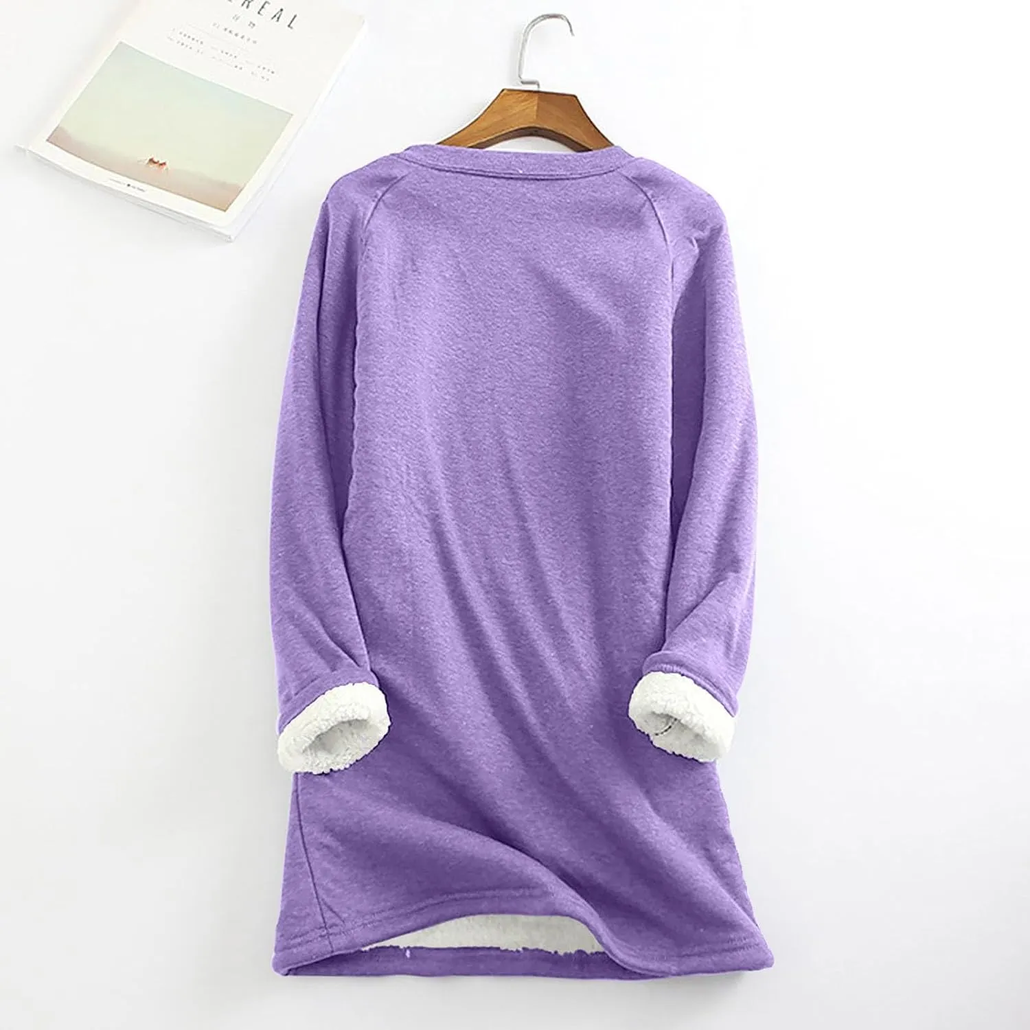 DOLKFU Women's Long Sleeve Soft Hoodies Comfortable Thick Fleece Pullover Shirts V Neck Warm Winter Underwear Tops