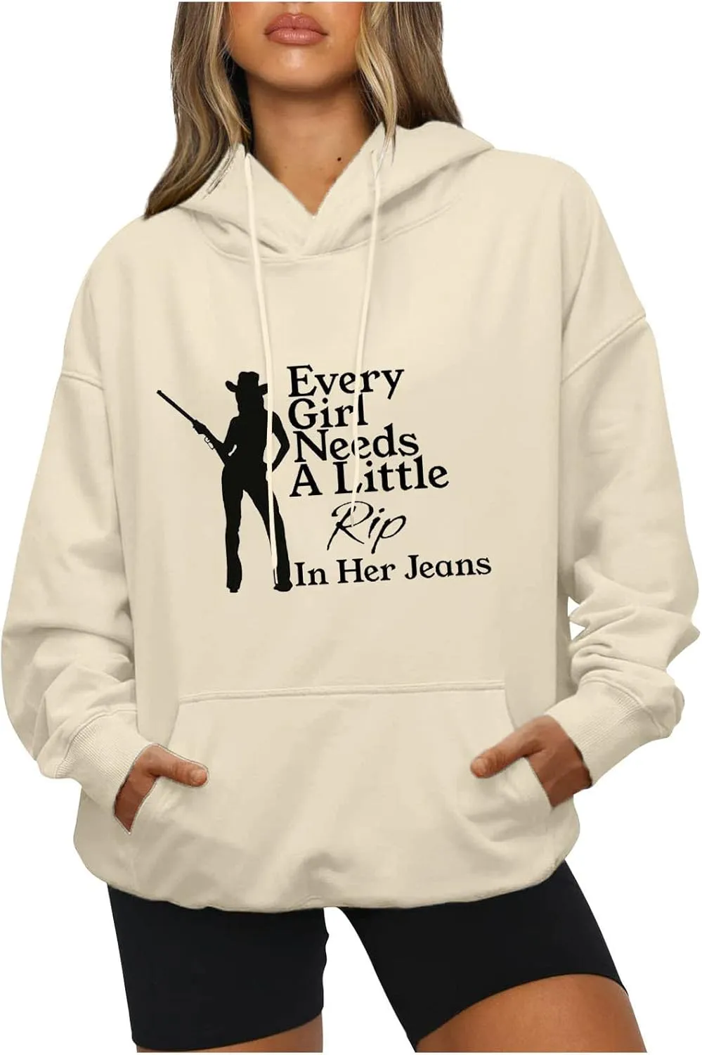 Every Girl Needs A Little Rip in Her Jeans Women Long Sleeve Hoodies Sweatshirts Drawstring Pullovers Tops Vintage Clothes