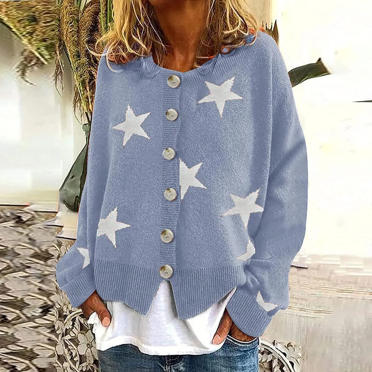 Fall Cardigan Sweaters for Women 2022,Open Front Button Down Cardigans Lantern Sleeve Daisy Graphic Sweater Outwear