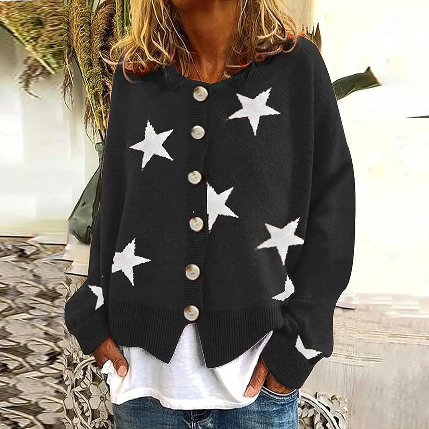 Fall Cardigan Sweaters for Women 2022,Open Front Button Down Cardigans Lantern Sleeve Daisy Graphic Sweater Outwear
