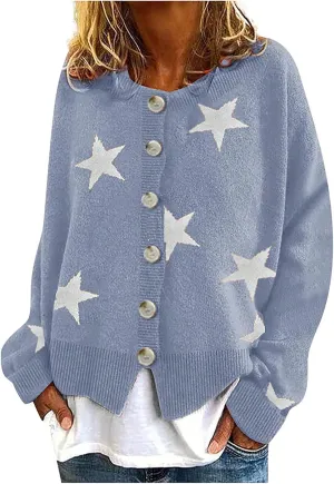 Fall Cardigan Sweaters for Women 2022,Open Front Button Down Cardigans Lantern Sleeve Daisy Graphic Sweater Outwear