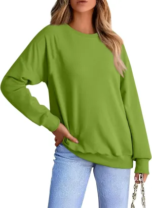 Fall Shirts For Women 2024 Women Fashion Casual Loose Solid Color Padded Crewneck Oversized Women Sweatshirt