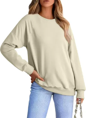Fall Shirts For Women 2024 Women Fashion Casual Loose Solid Color Padded Crewneck Oversized Women Sweatshirt