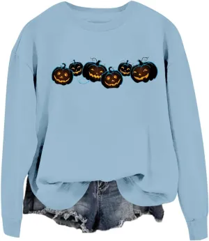 Fall Sweatshirts for Women Halloween Graphic Loose Long Sleeve Crewneck Workout Tunics Autumn Fashion Pullover Hoodies