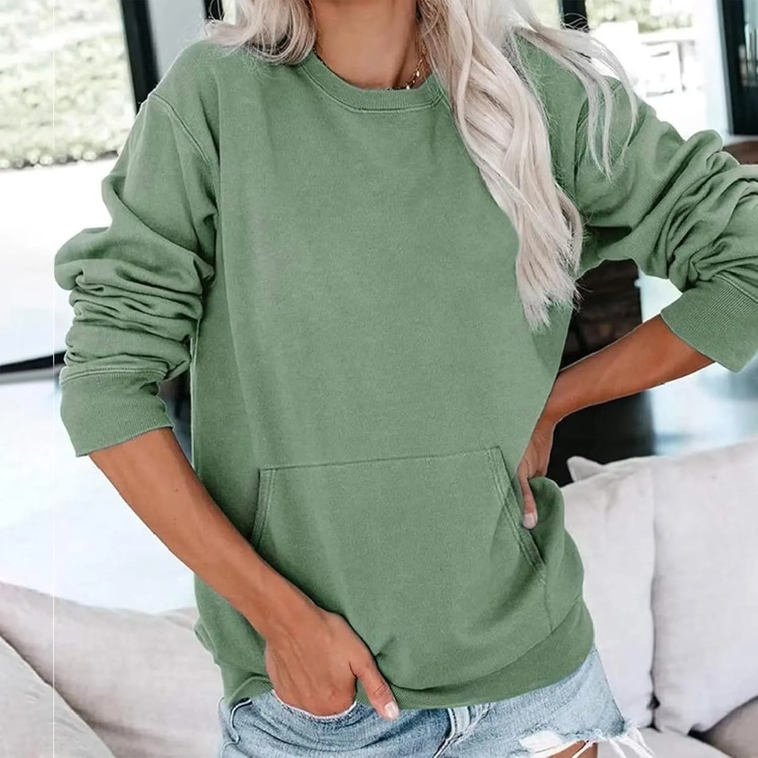 fanmpghleoo Fleece Lined Sweatshirt Women Drop Shoulder Crewneck Sweatshirts Workout Athletic Soft Plain Tunic Pullover Tops