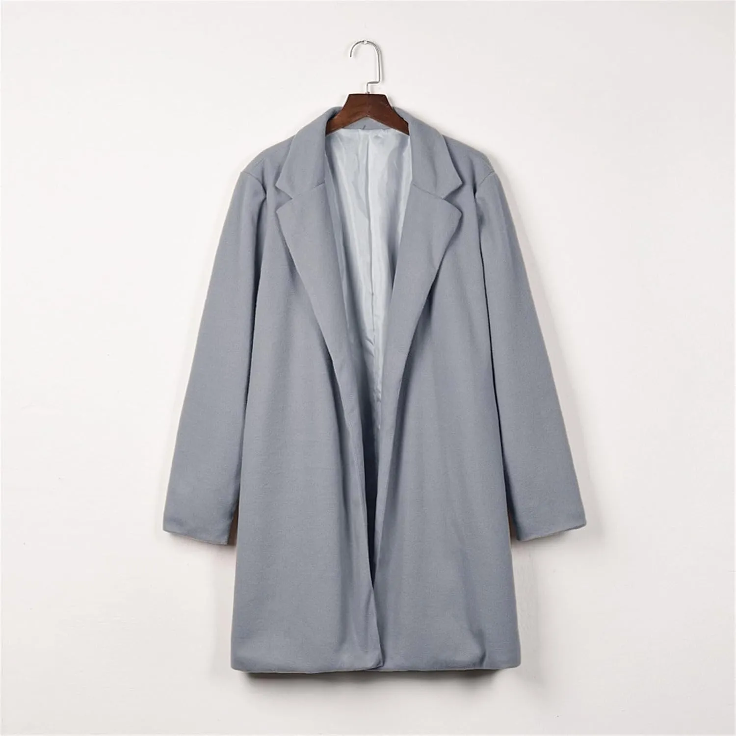 fartey Womens Winter Trench Coats Notched Lapel Collar Open Front Wool Coats Mid Long Oversized Pea Coat Outwear