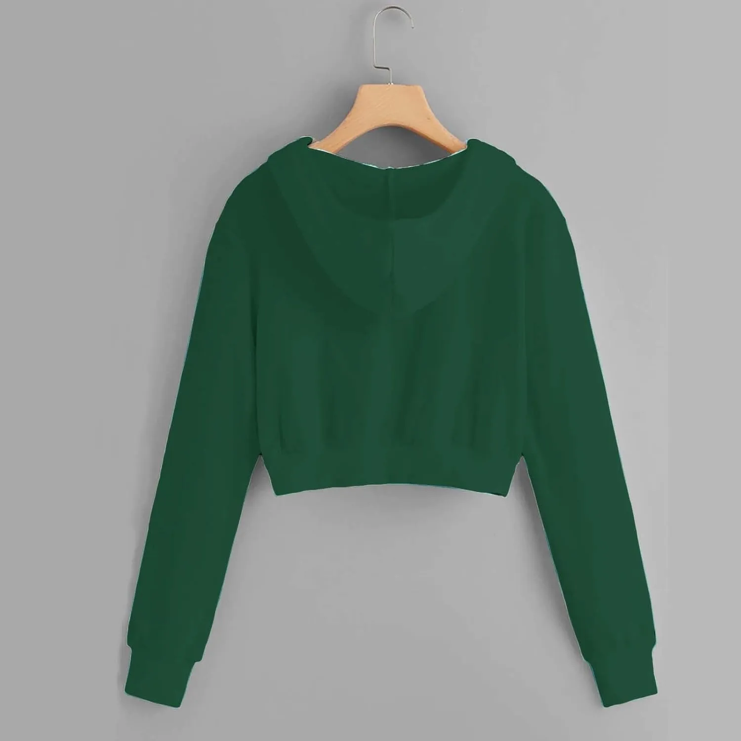 Fashion Crop Hoodie for Women Solid Color Full Zip Up Drawstring Hooded Long Sleeve Jackets Autumn Sports Sweatshirts