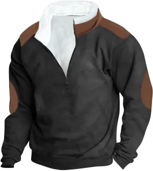Fashion Quarter Zip Sweatshirts for Men Fleece Winter Casual Pullover Tops Long Sleeve Stand Collar Sweatshirt