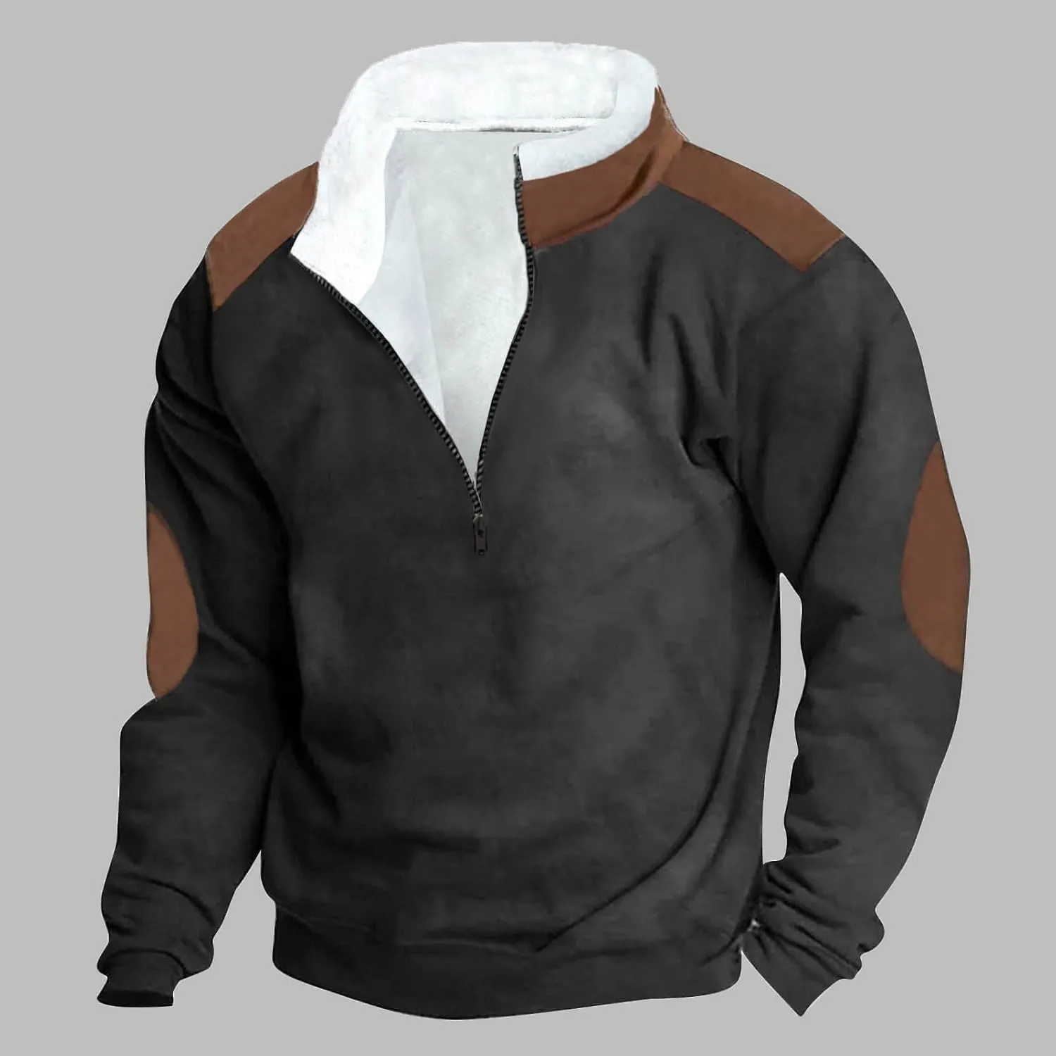 Fashion Quarter Zip Sweatshirts for Men Fleece Winter Casual Pullover Tops Long Sleeve Stand Collar Sweatshirt