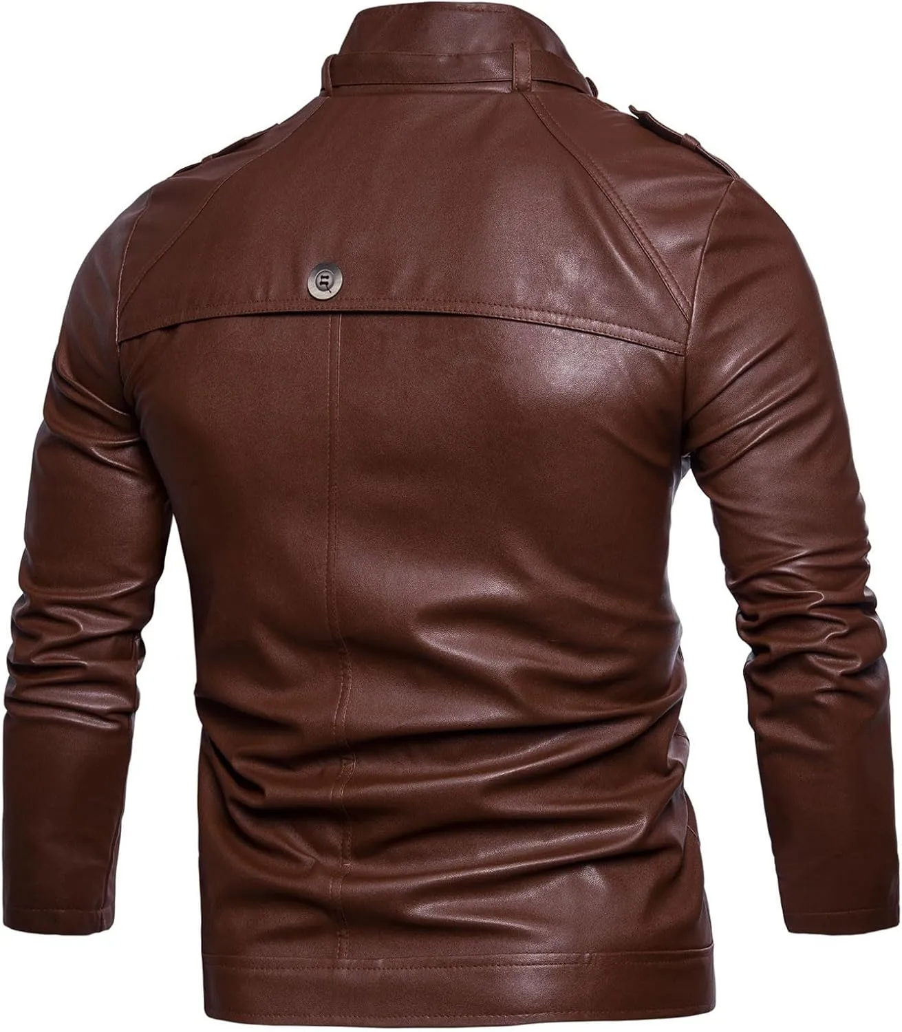 Faux Leather Jacket Men Slim Fit Long Sleeve Full Zip Motorcycle Jacket Stand Collar Racer Biker Jacket