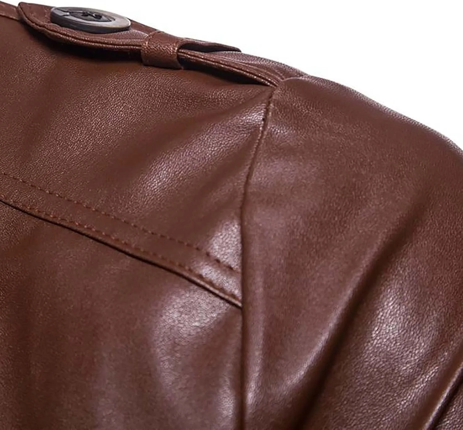 Faux Leather Jacket Men Slim Fit Long Sleeve Full Zip Motorcycle Jacket Stand Collar Racer Biker Jacket