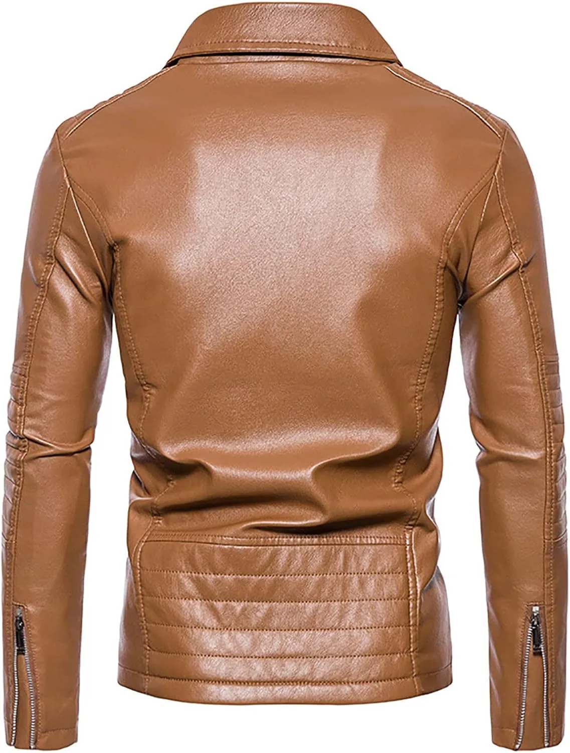 Faux Leather Jacket Mens Slim Fit Notch Lapel Zip Up PU Leather Coat Motorcycle Biker Jacket with Pockets