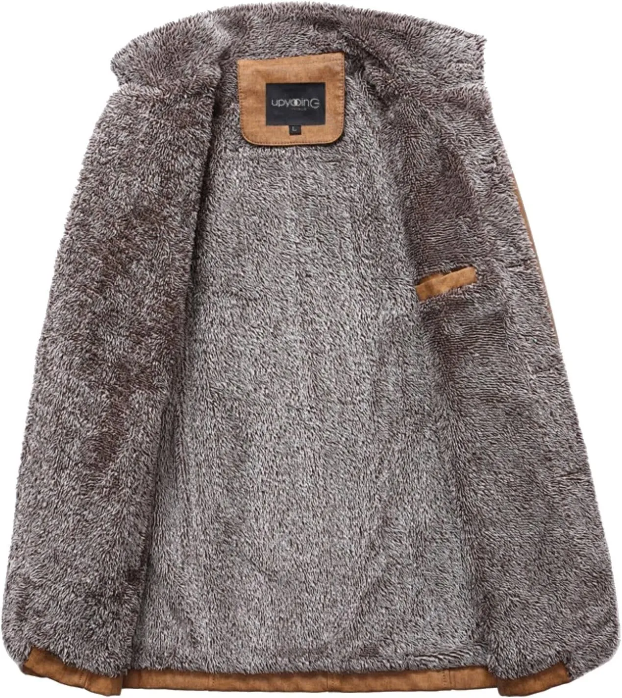 Faux Suede Jacket Men High Collar Shearling Sherpa Lined Winter Trench Coat Casual Vintage Sheepskin Fleece Coats