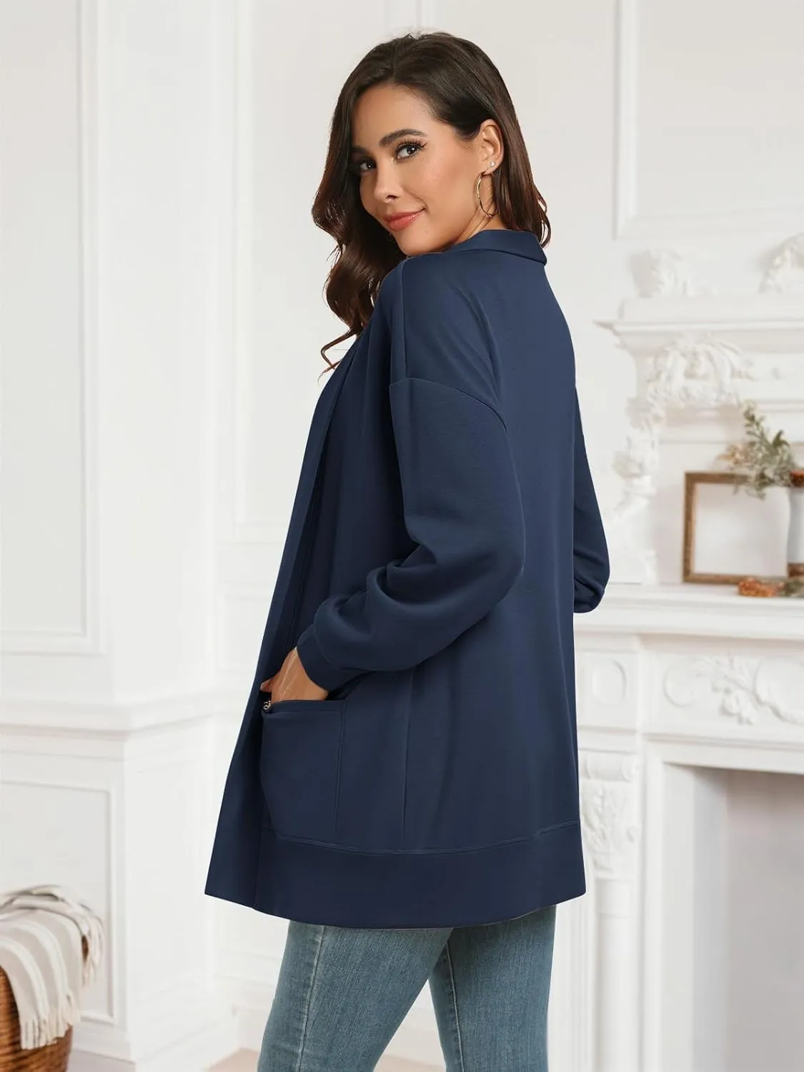 Feiersi Women's Open Front Cardigans Long Sleeve Casual with Pockets Knit Cardigan Soft Outwear