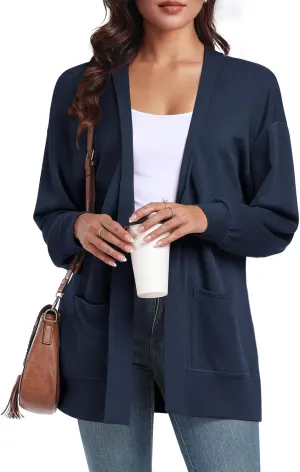 Feiersi Women's Open Front Cardigans Long Sleeve Casual with Pockets Knit Cardigan Soft Outwear