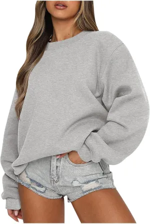 Fleece Crewneck Sweatshirts for Women Soft Comfy Fit Long Sleeve Shirts for Teen Girl Oversized Pullover Sweaters