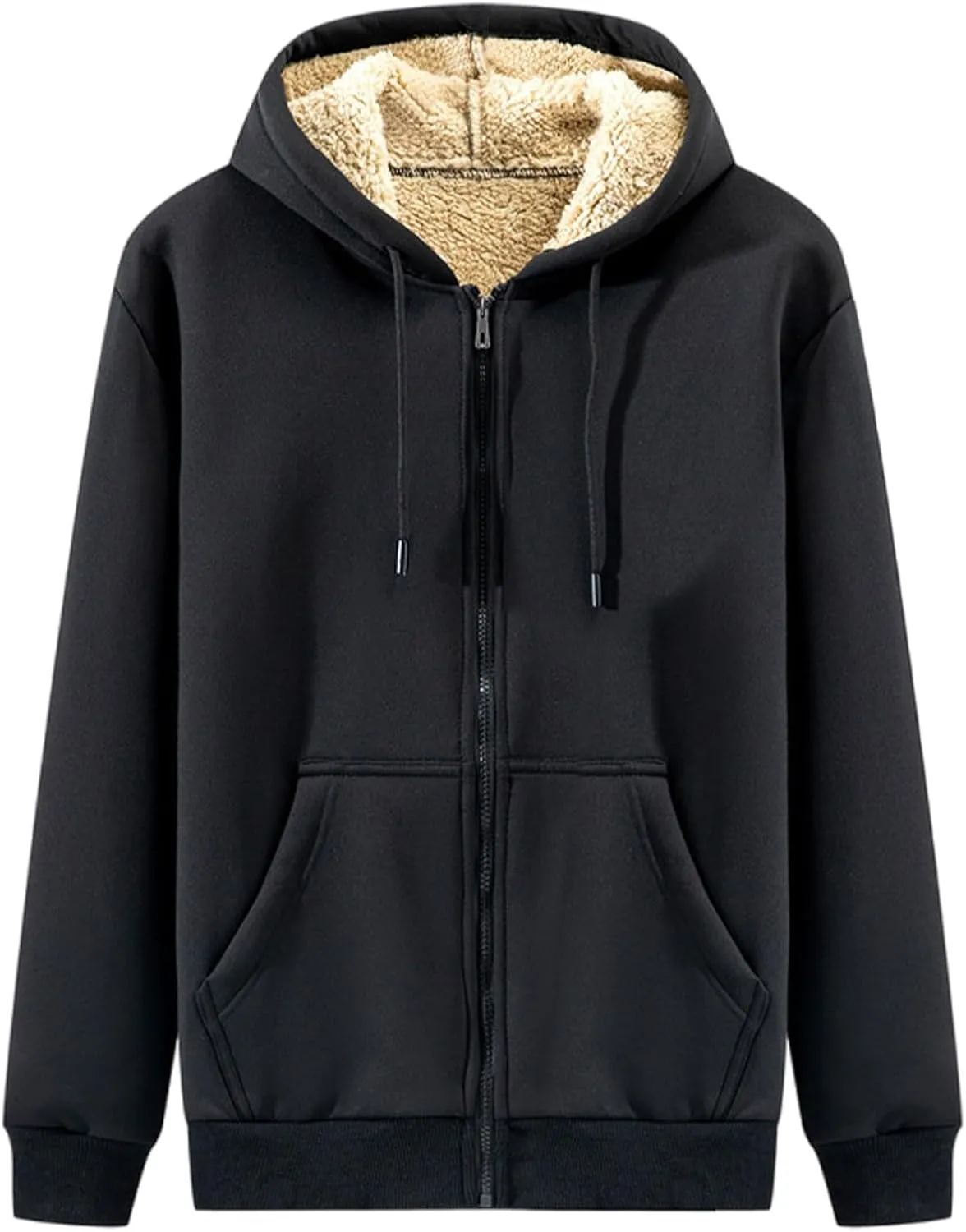 Fleece Hoodie for Men Full Zip Up Thick Sherpa Lined Sweatshirt Drawstring Winter Jacket with Pockets