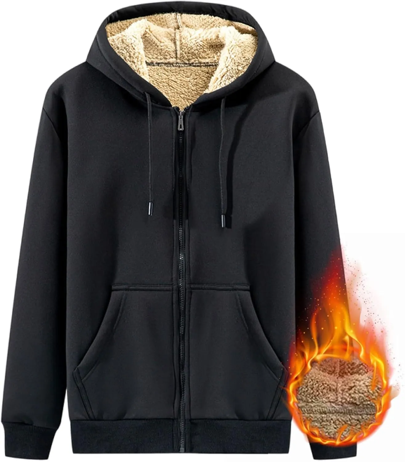 Fleece Hoodie for Men Full Zip Up Thick Sherpa Lined Sweatshirt Drawstring Winter Jacket with Pockets