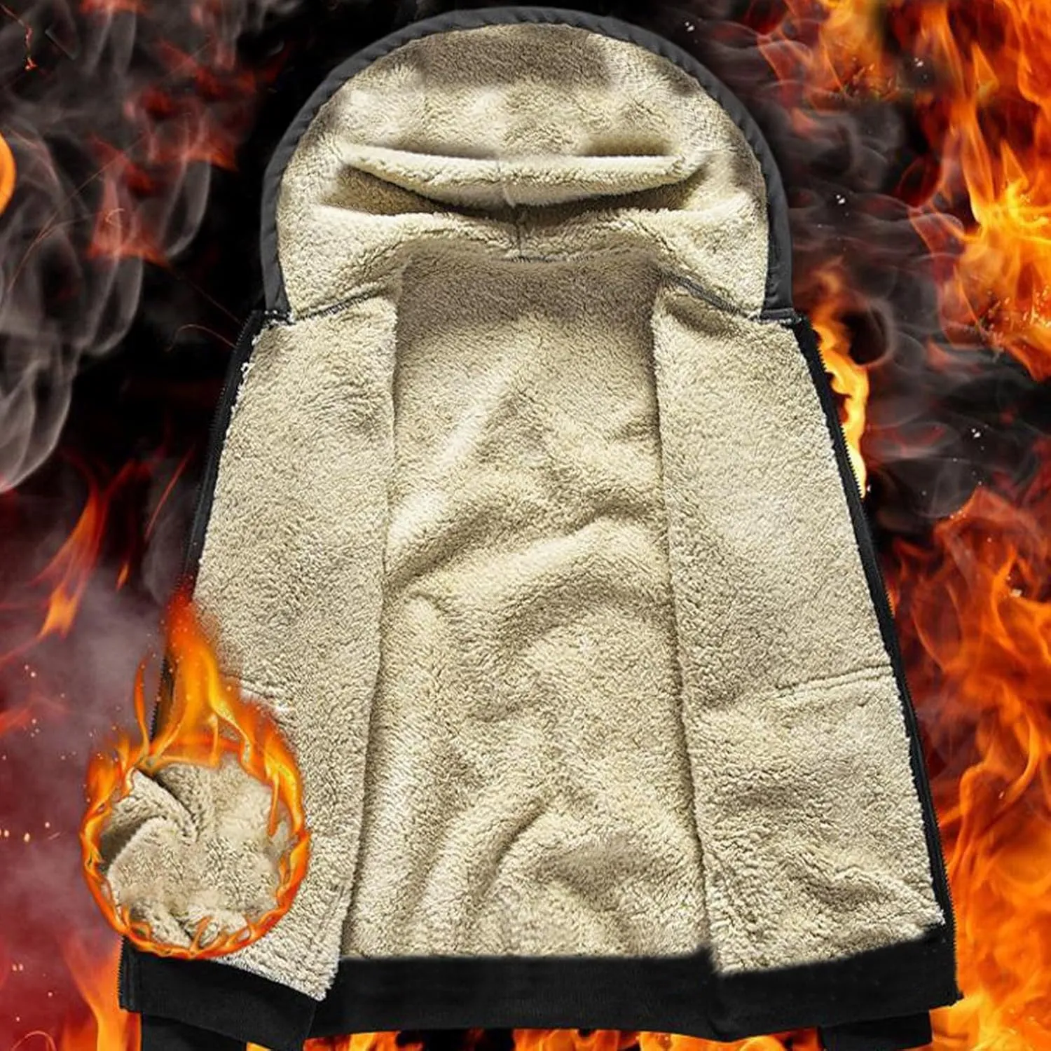 Fleece Hoodie for Men Full Zip Up Thick Sherpa Lined Sweatshirt Drawstring Winter Jacket with Pockets