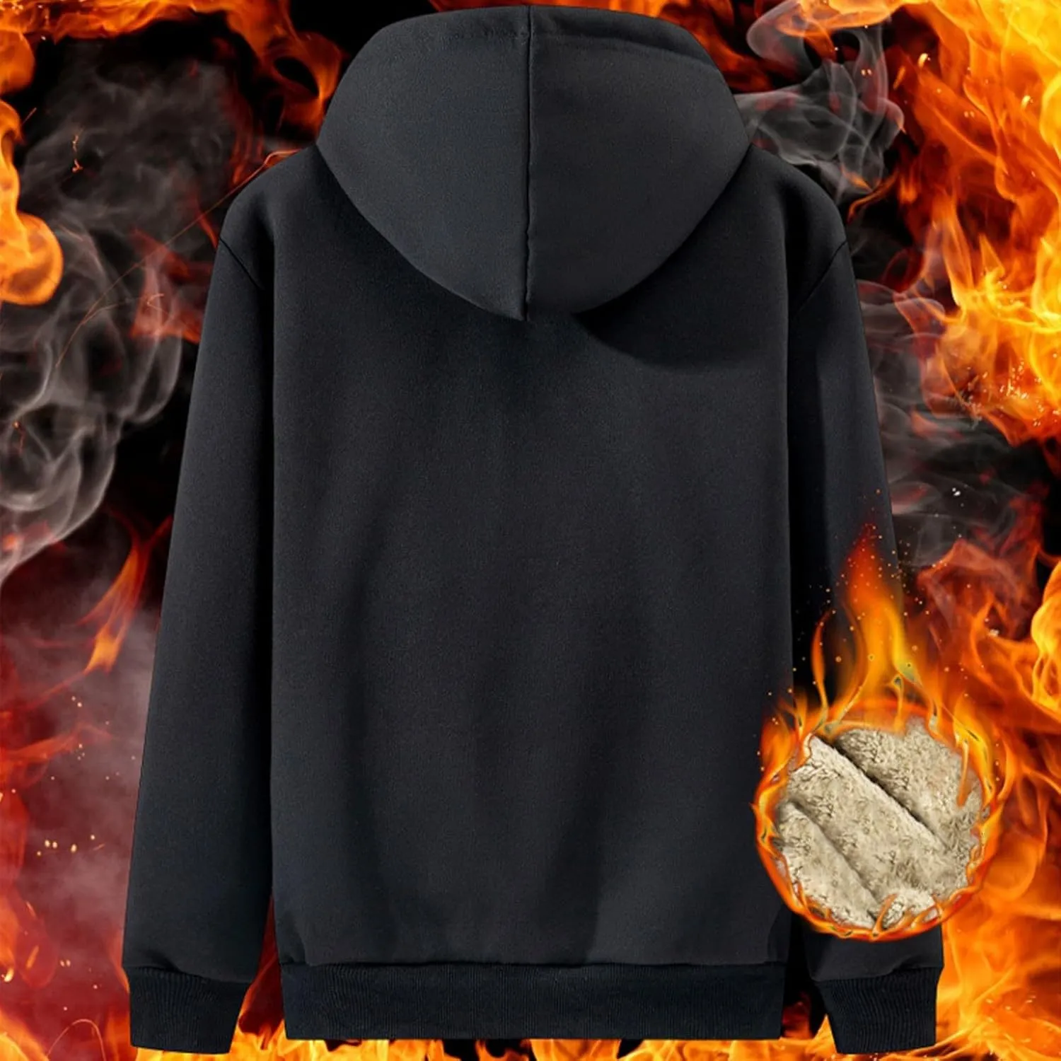 Fleece Hoodie for Men Full Zip Up Thick Sherpa Lined Sweatshirt Drawstring Winter Jacket with Pockets