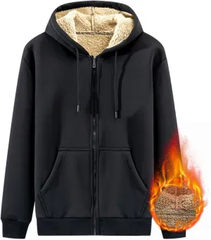 Fleece Hoodie for Men Full Zip Up Thick Sherpa Lined Sweatshirt Drawstring Winter Jacket with Pockets