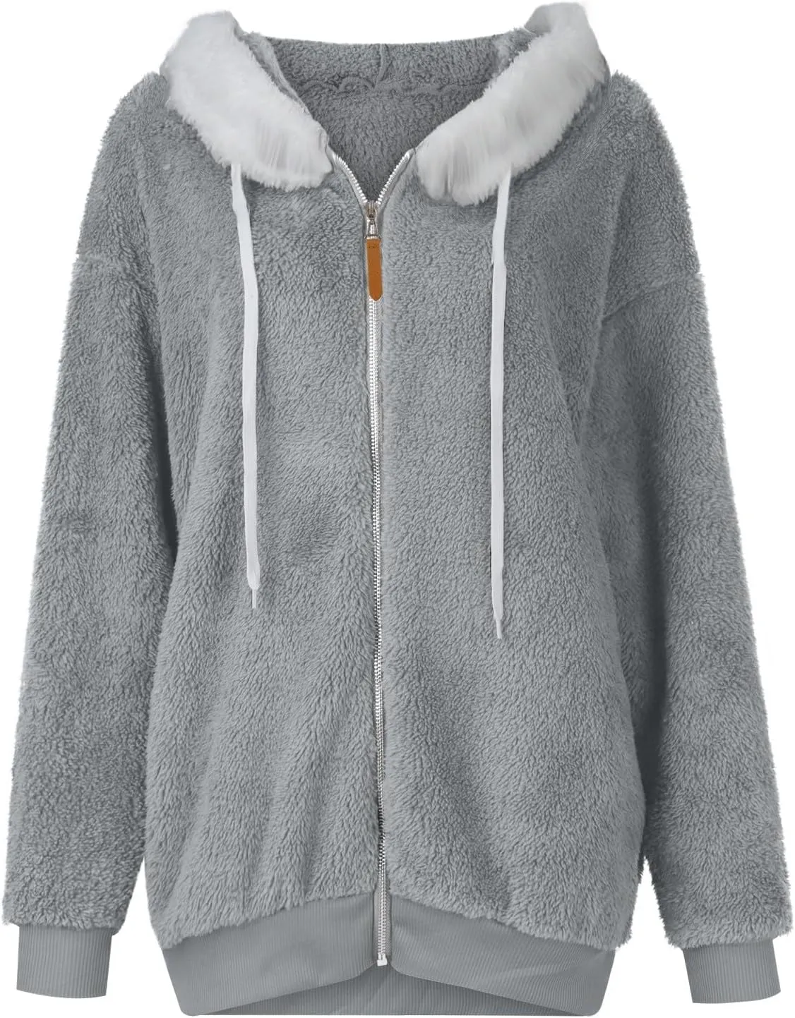 Fleece Jacket Women Plus Size Fuzzy Zip Up Sherpa Jacket Oversized Hooded Winter Coat Outerwear with Pockets