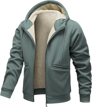 Fleece Lined Jackets for Men Padded Winter Coats Zipper Hoodies Sweatshirts Warm Sherpa Cardigan Sweater