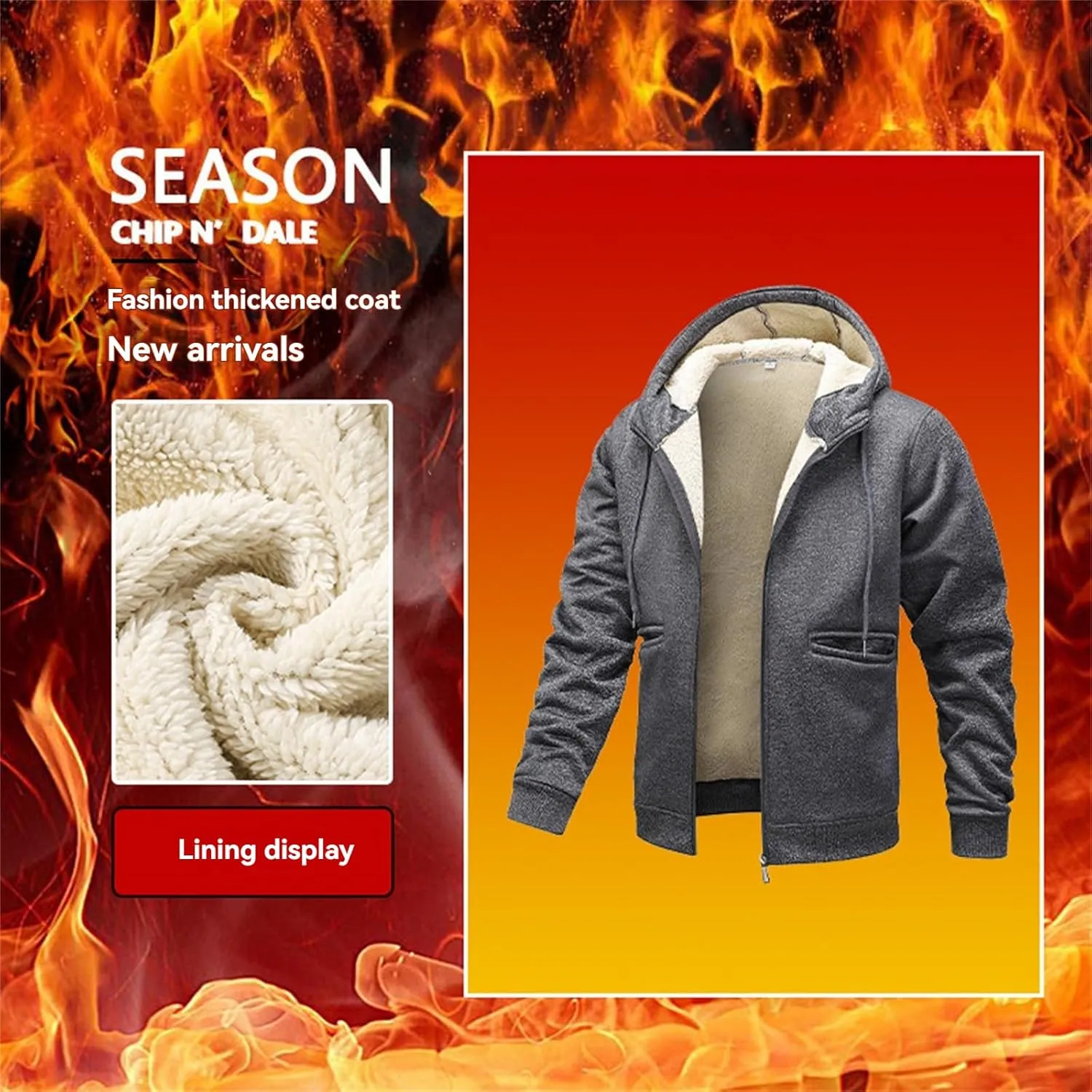 Fleece Lined Jackets for Men Padded Winter Coats Zipper Hoodies Sweatshirts Warm Sherpa Cardigan Sweater