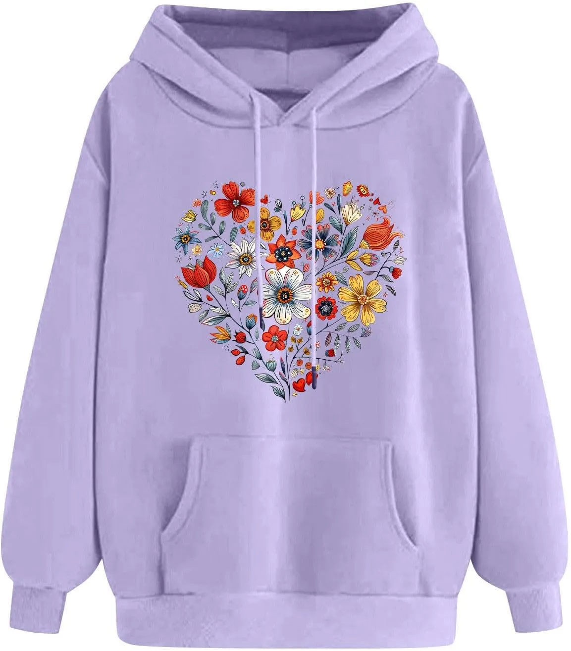 Floral Heart Graphic Hoodie for Women Pullover Casual Hooded Sweatshirt Soft Fleece Fall Winter Cozy Fashion Top
