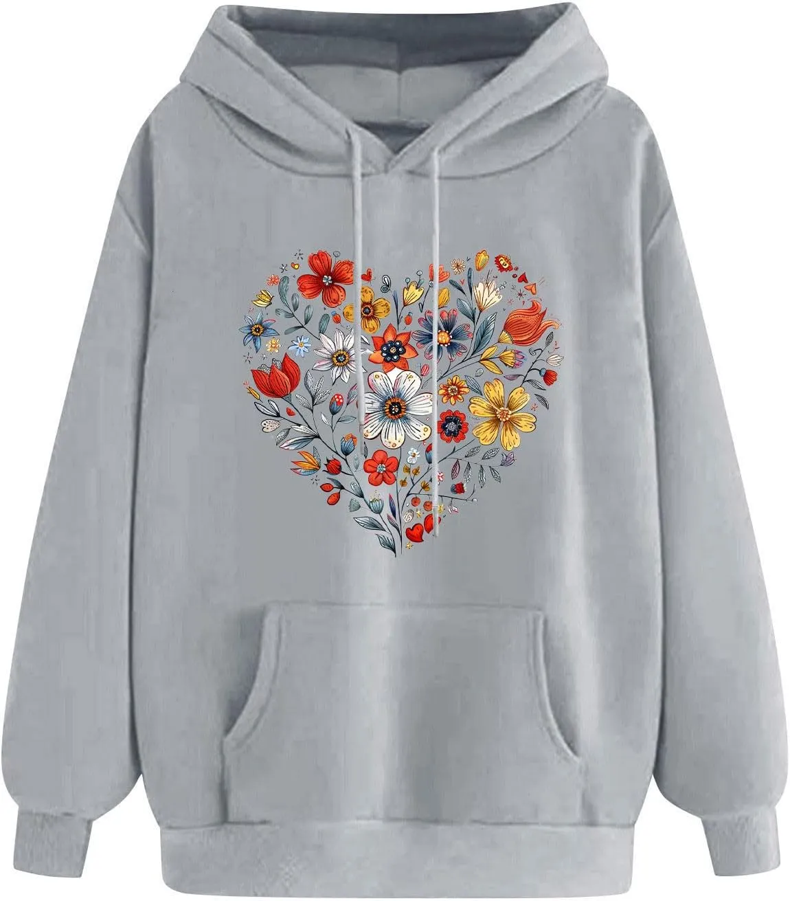 Floral Heart Graphic Hoodie for Women Pullover Casual Hooded Sweatshirt Soft Fleece Fall Winter Cozy Fashion Top
