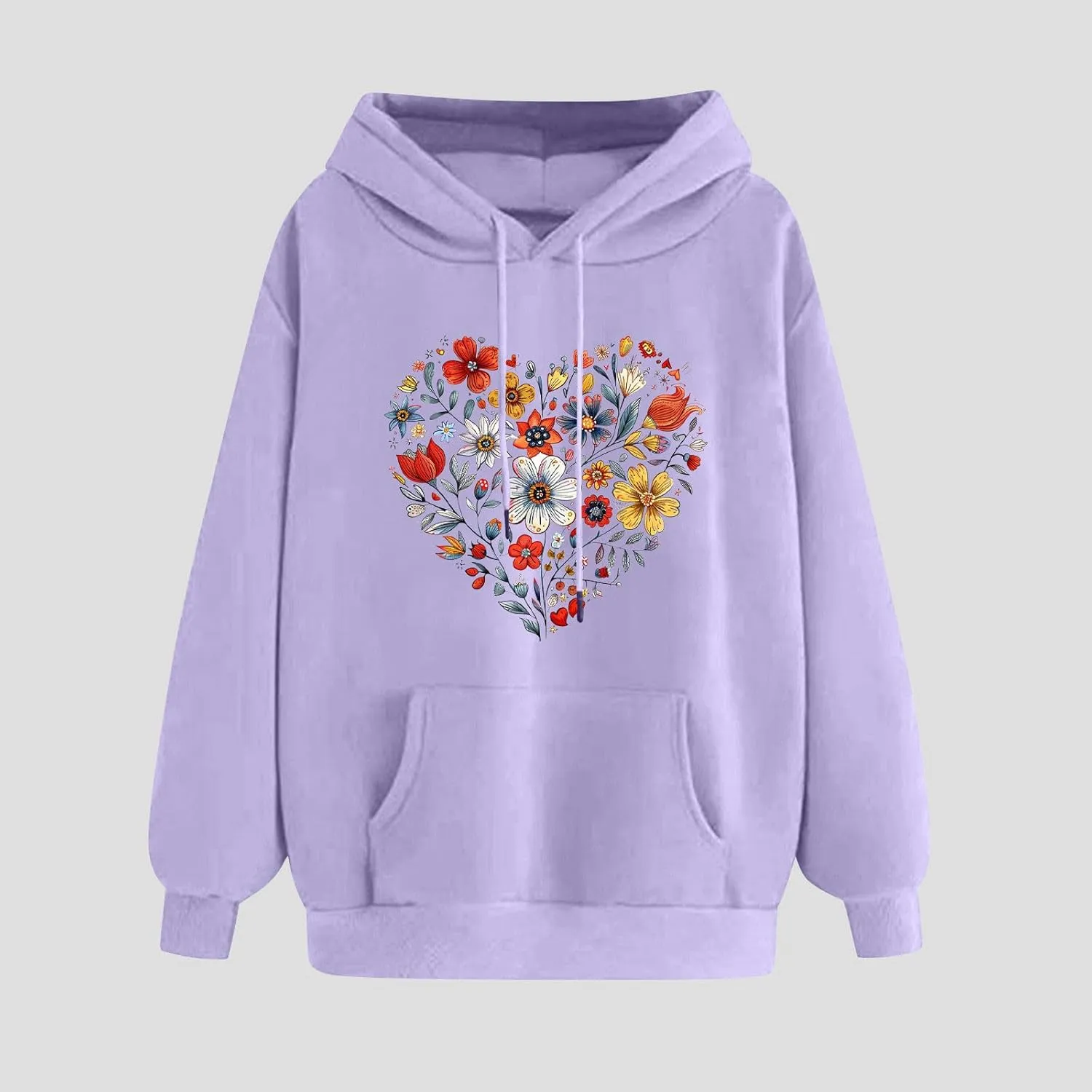 Floral Heart Graphic Hoodie for Women Pullover Casual Hooded Sweatshirt Soft Fleece Fall Winter Cozy Fashion Top