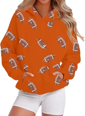 Football Game Day Sweatshirt for Women Fall Graphic Print Pullover Hoodie Casual Long Sleeve Football Mom Shirts
