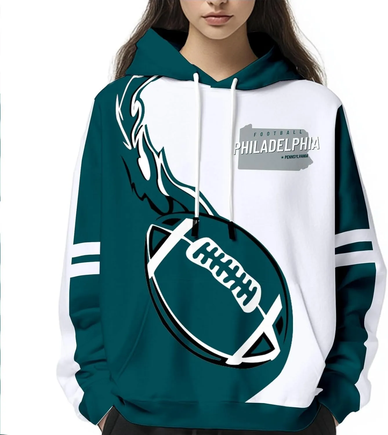 Football Hoodies for Men and Women Fans Gifts Casual Sweatshirts Collar Drawstring Long Sleeve Hooded Pullover Top