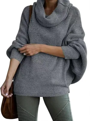 Foreseew Sweaters Women Solid Turtlenecks Mock, Long Sleeve Cable Knit Sweaters Oversized Comfy Loose Casual Sweater