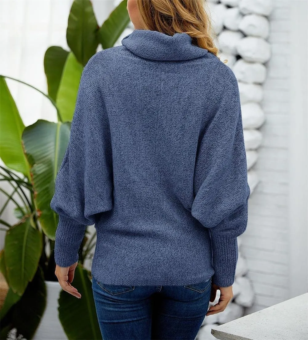 Foreseew Sweaters Women Solid Turtlenecks Mock, Long Sleeve Cable Knit Sweaters Oversized Comfy Loose Casual Sweater