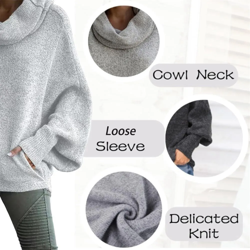 Foreseew Sweaters Women Solid Turtlenecks Mock, Long Sleeve Cable Knit Sweaters Oversized Comfy Loose Casual Sweater