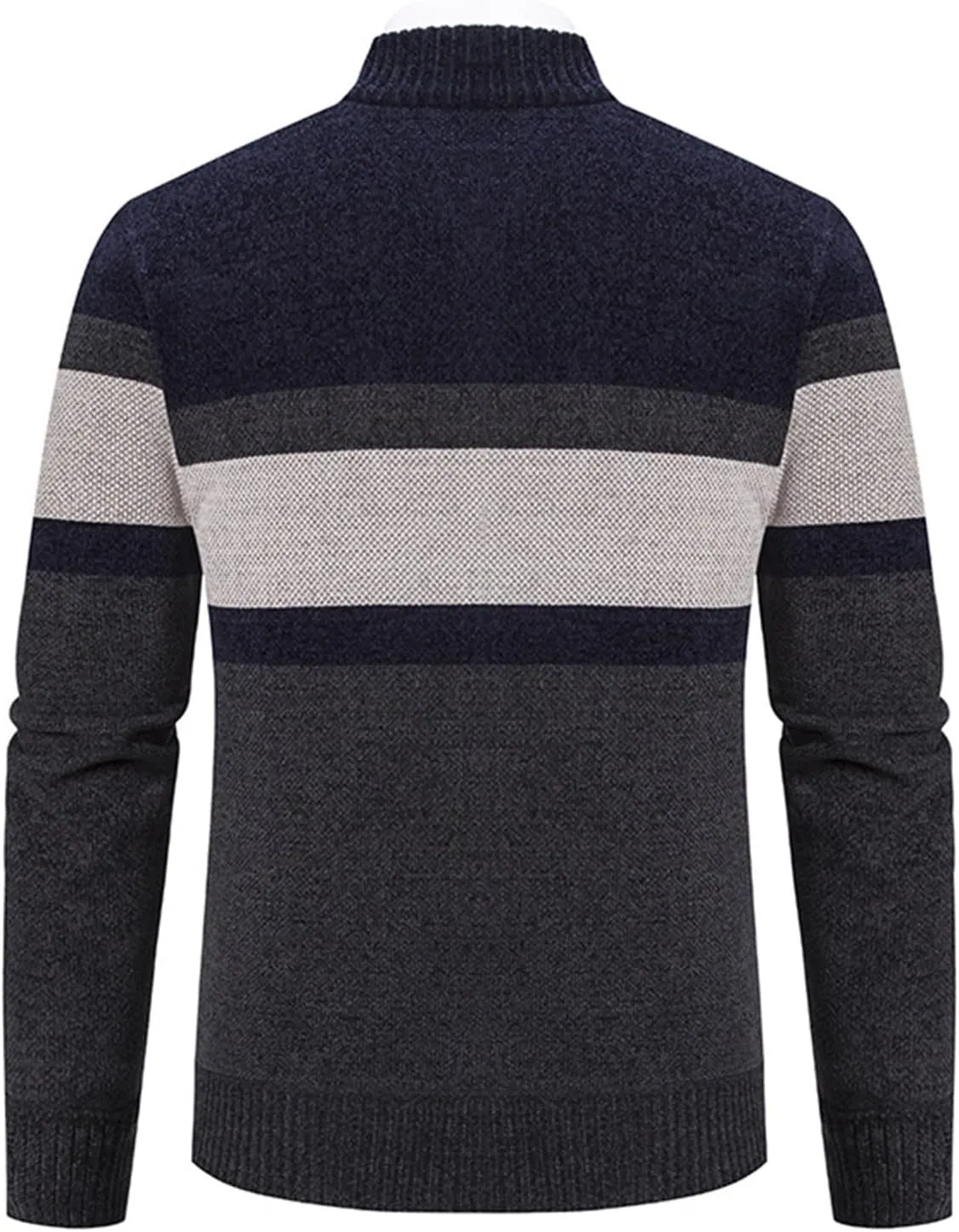 Full Zip Quilted Lined Cardigan Sweaters for Men Stand Collar Fleece Cable Knit Sweater with Pockets