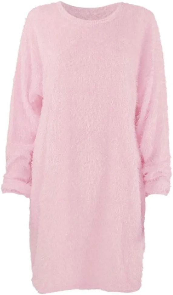 Furry Sweater Dress 2024 Women Fuzzy Fleece Sweatshirts Oversize Warm Winter Comfy Soft Plush Pullover Jumper Dresses