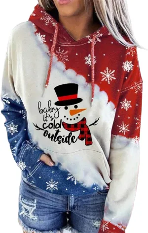 Fuyxxmer Womens Merry Christmas Sweatshirts Hoodie Snowman Graphic Print Sweater Xmas Gift Pullover Blouse Tops with Pockets