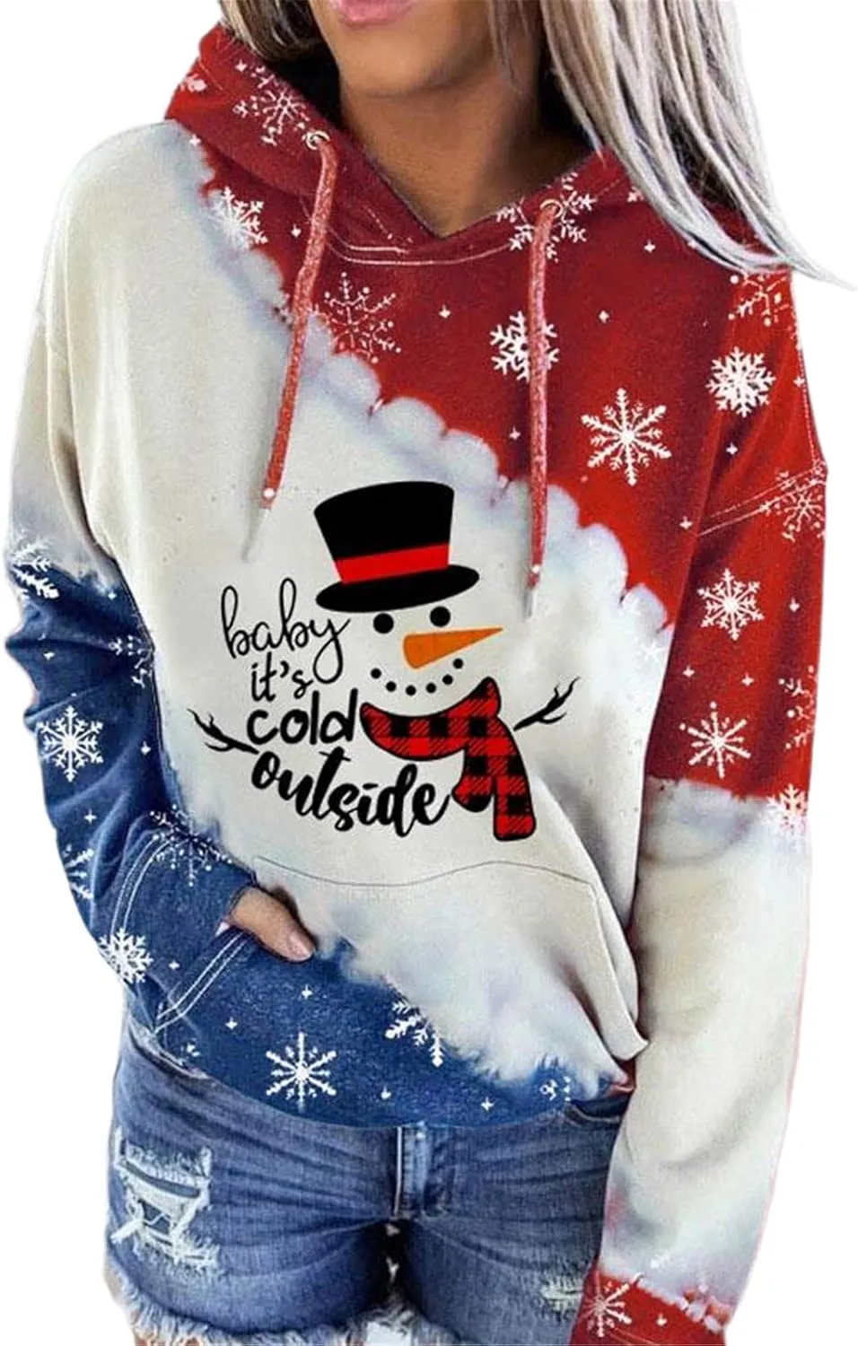 Fuyxxmer Womens Merry Christmas Sweatshirts Hoodie Snowman Graphic Print Sweater Xmas Gift Pullover Blouse Tops with Pockets