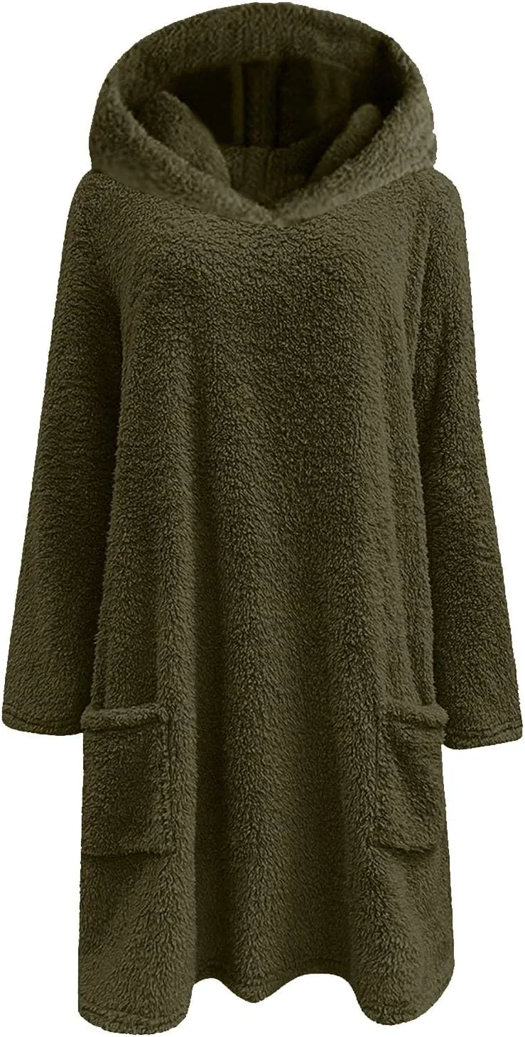 Fuzzy Fleece Hoodies For Women Cozy Warm Sherpa Hooded Pullover Tops Oversized Loose Soft Sweatshirt Loungewear