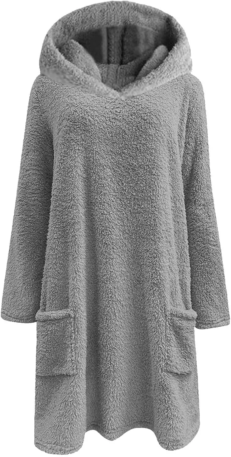 Fuzzy Fleece Hoodies For Women Cozy Warm Sherpa Hooded Pullover Tops Oversized Loose Soft Sweatshirt Loungewear