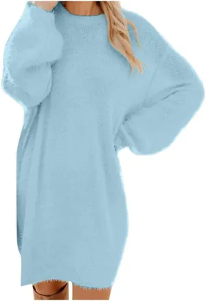 Fuzzy Sweaters for Women Winter Fashion Solid Sweater Dress Lightweight Soft Long Sleeve Crewneck Shirts 2024 Warm Tops