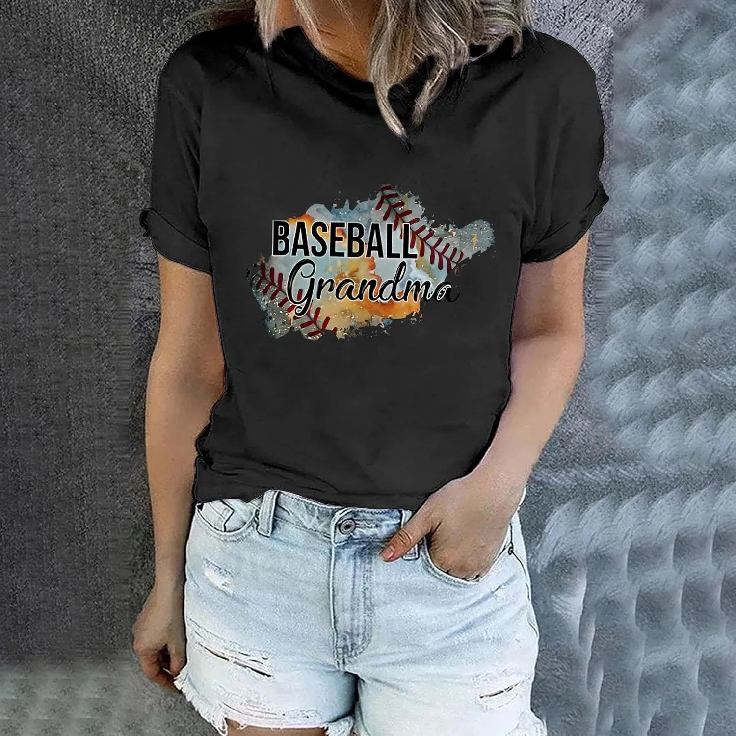 GIERIDUC Womens Baseball Shirt Raglan Short Sleeve Crewneck Football T Shirts Summer Casual Loose Baseball Mom Tees Tops